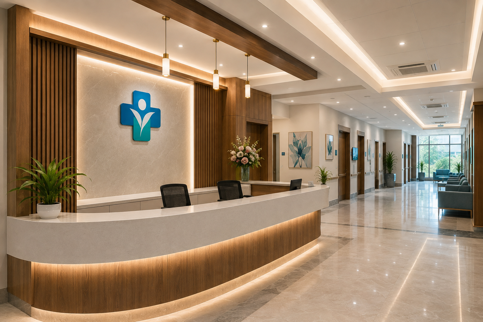 Modern healthcare reception lobby interior design